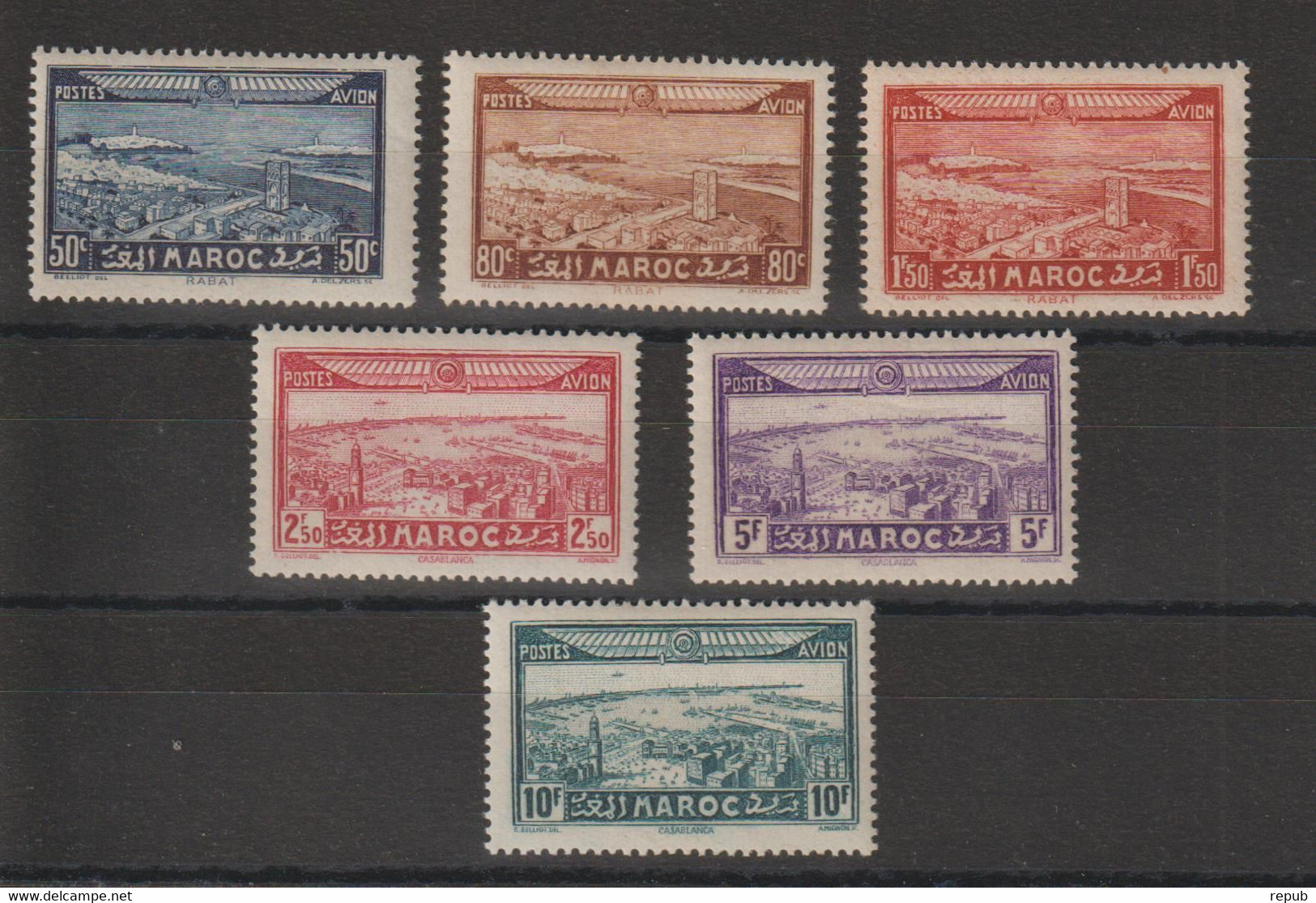 Maroc 1933 Vues PA 34-39, 6 Val * Charnière MH - Airmail