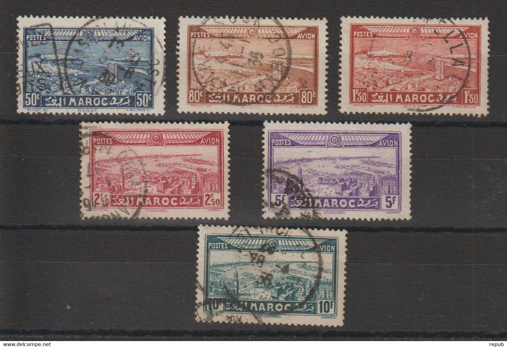 Maroc 1933 Vues PA 34-39, 6 Val Oblit Used - Airmail