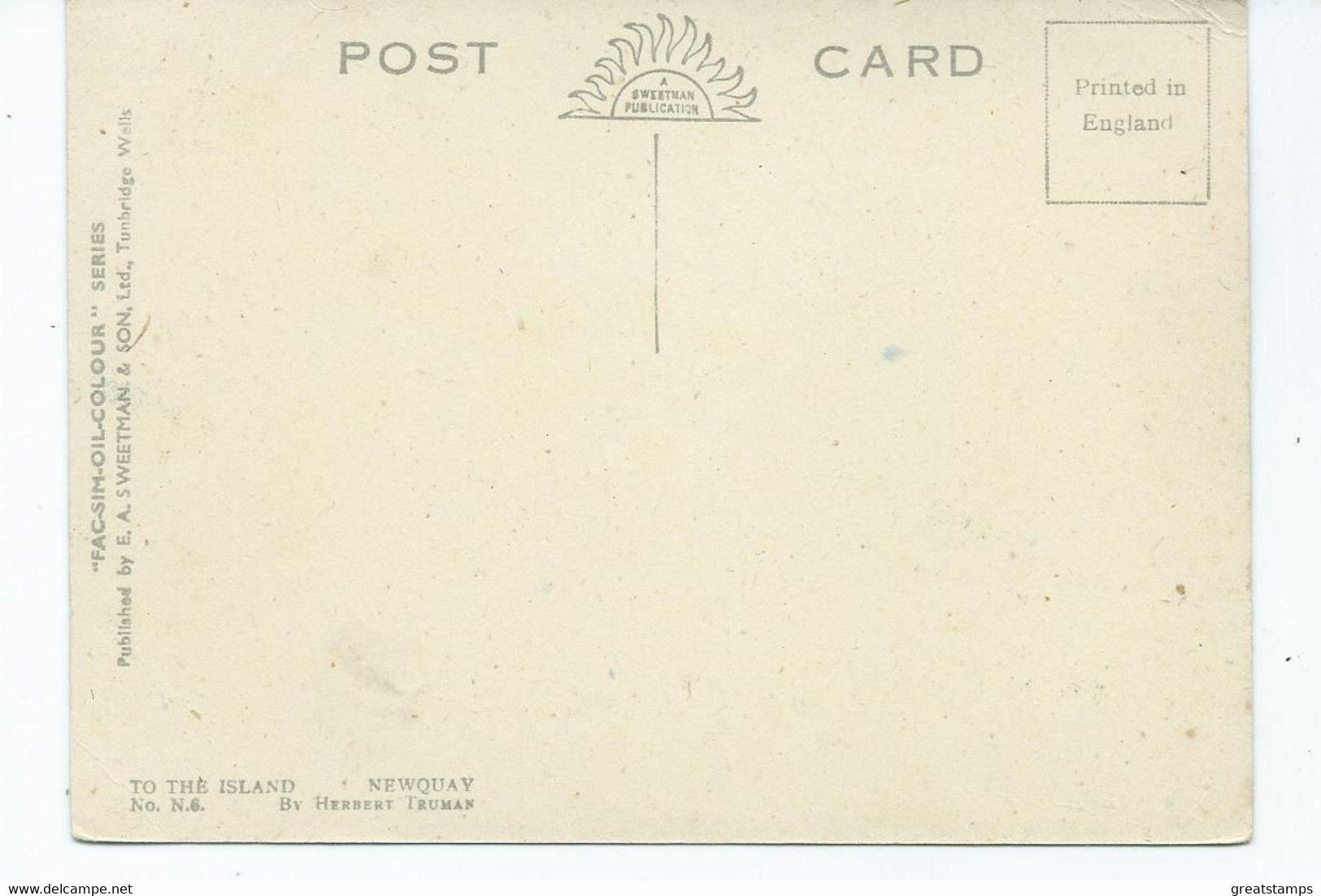 Cornwall Postcard Newquay  Fac-sim-oil  To The Island Artist Signed Herbert Truman  Unused - Newquay