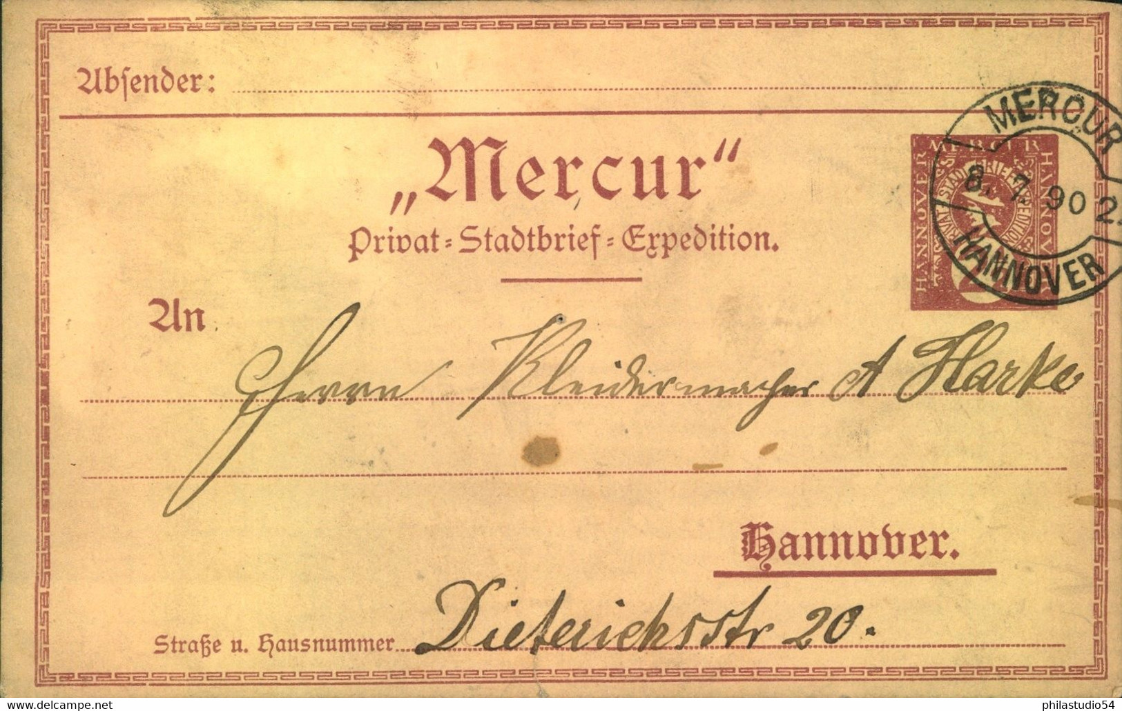 1890, "MERCUR", Hannover Privatpostkarte Gebraucht, - Posta Privata & Locale