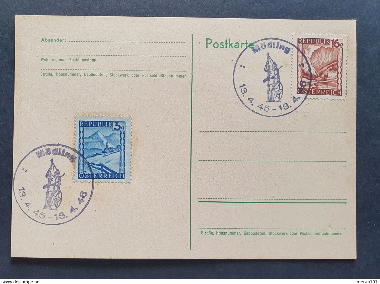Österreich 1946, Postkarte MÖDLING Sonderstempel - Covers & Documents