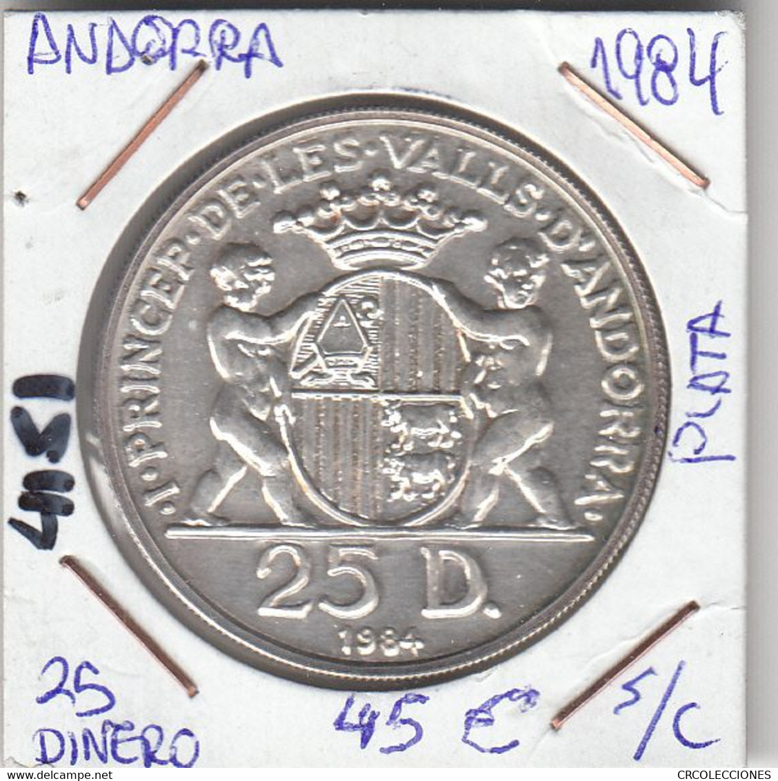 E4151 MONEDA ANDORRA 25 DINEROS 1984 PLATA SIN CIRCULAR 45 - Andorre