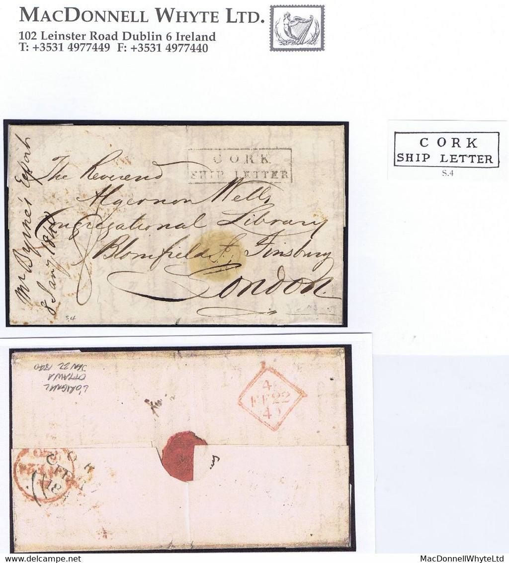 Ireland Cork Maritime 1840 Boxed CORK/SHIP LETTER On Cover L'Orignal Canada To London, Uniform Ship Rate "8" - Vorphilatelie