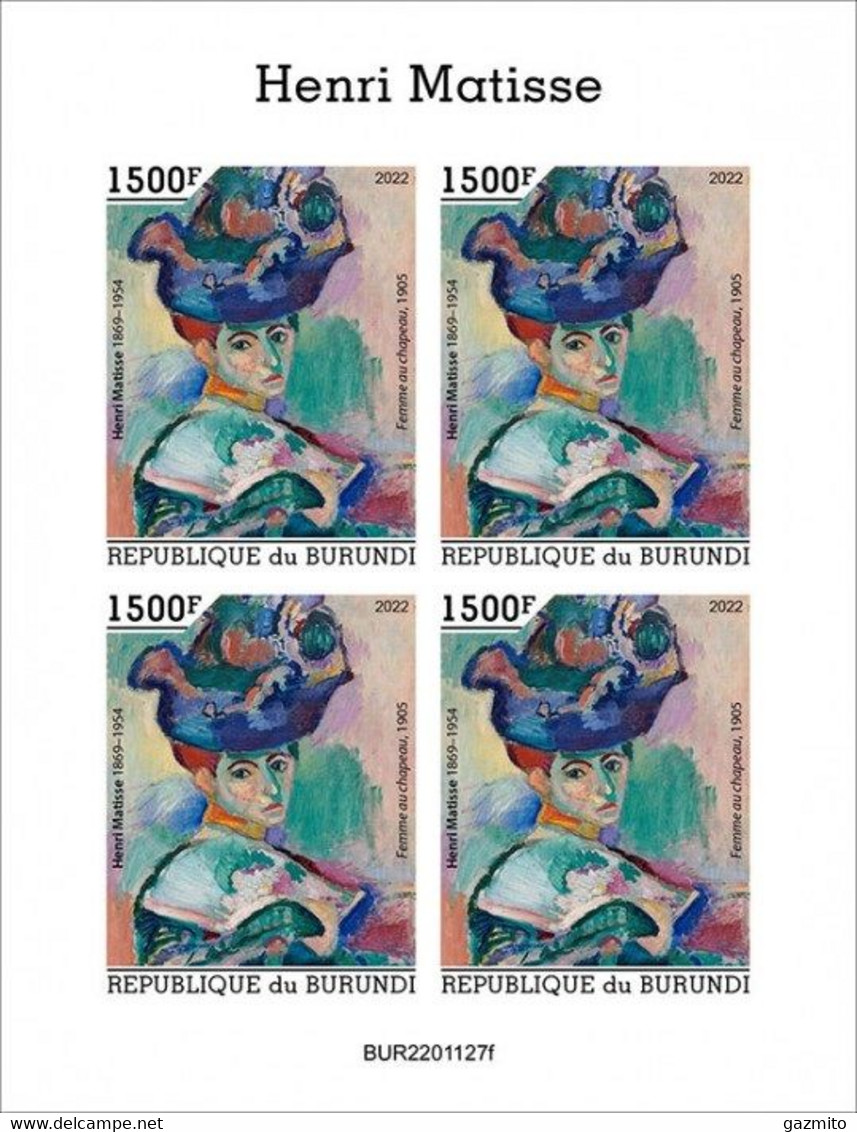 Burundi 2022, Art, Matisse, 4val In BF IMPERFORATED - Nuovi