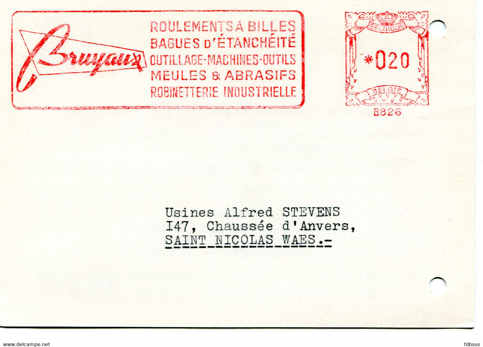 1955 Kaart BRUYAUX Roulement Meules Bobinetterie Bruxelles - BRIO Bagues - Gefr. 2 Fr - ...-1959