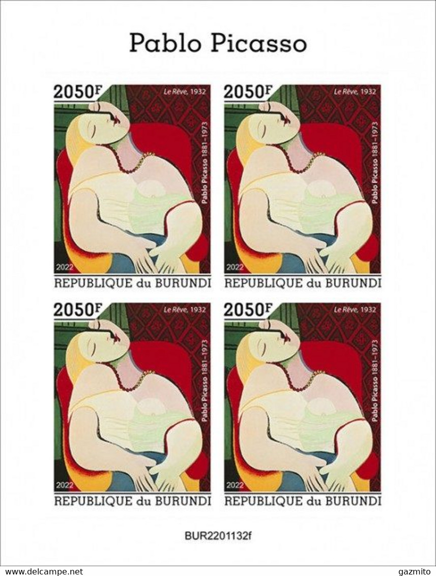 Burundi 2022, Art, Picasso III, 4val In BF IMPERFORATED - Ongebruikt