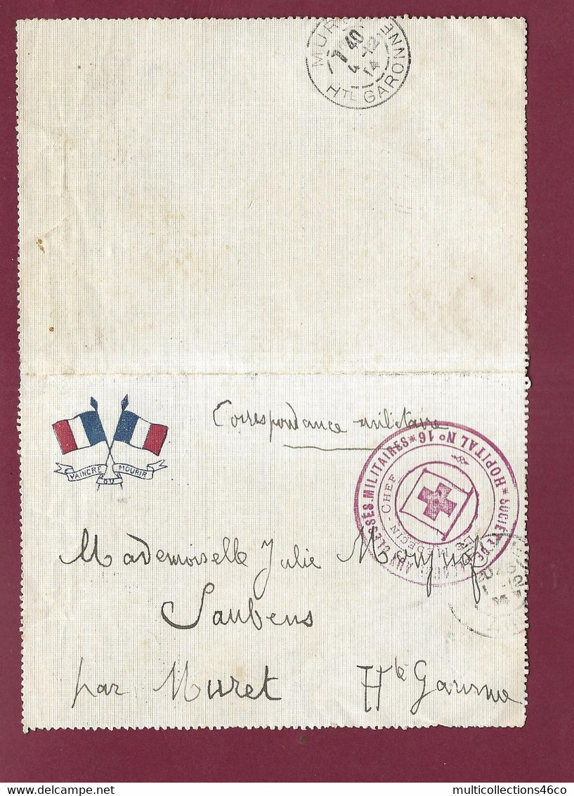 170522 - LETTRE WW1 1914 18 - HM CROIX ROUGE Belley Blessés Militaires HOPITAL N°16 Convalescence Militaire - Drapeaux - Croix Rouge