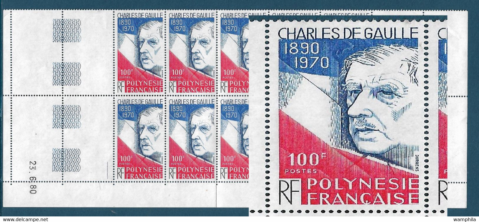 Polynésie N°159** Charles De Gaulle, Un Bloc De 10 Timbres Dont Coin Daté, Cote 67€ - Verzamelingen & Reeksen