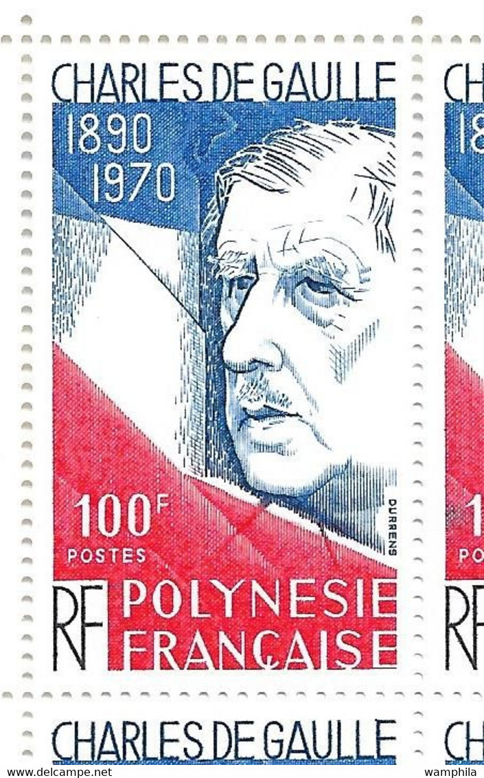 Polynésie N°159** Charles De Gaulle, Un Bloc De 10 Timbres Dont Coin Daté, Cote 67€ - Lots & Serien