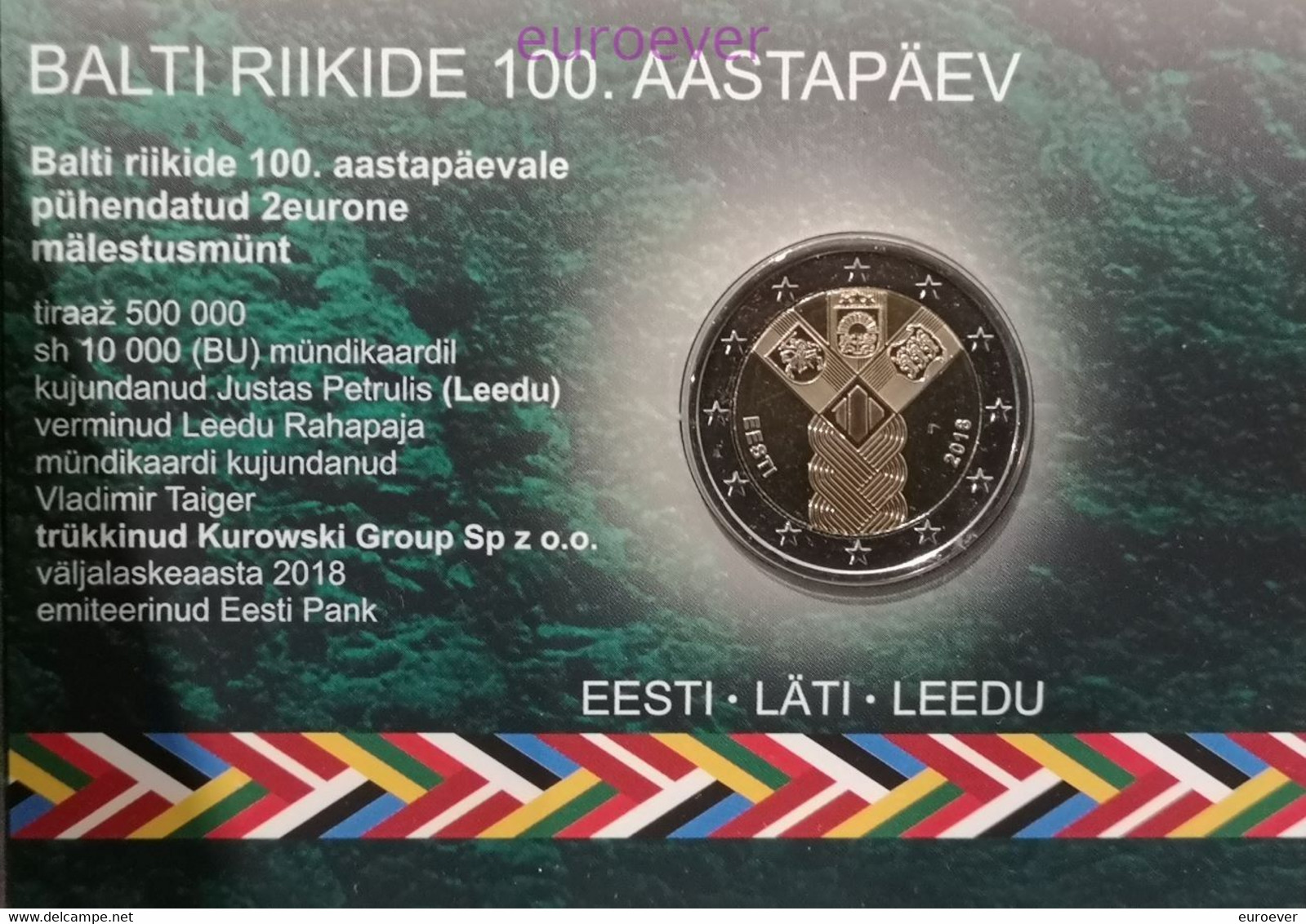 2 Euro Gedenkmünze 2018 Nr. 6 - Estland / Estonia - Die Unabhängigen Baltischen Staaten BU Coincard - Estonie