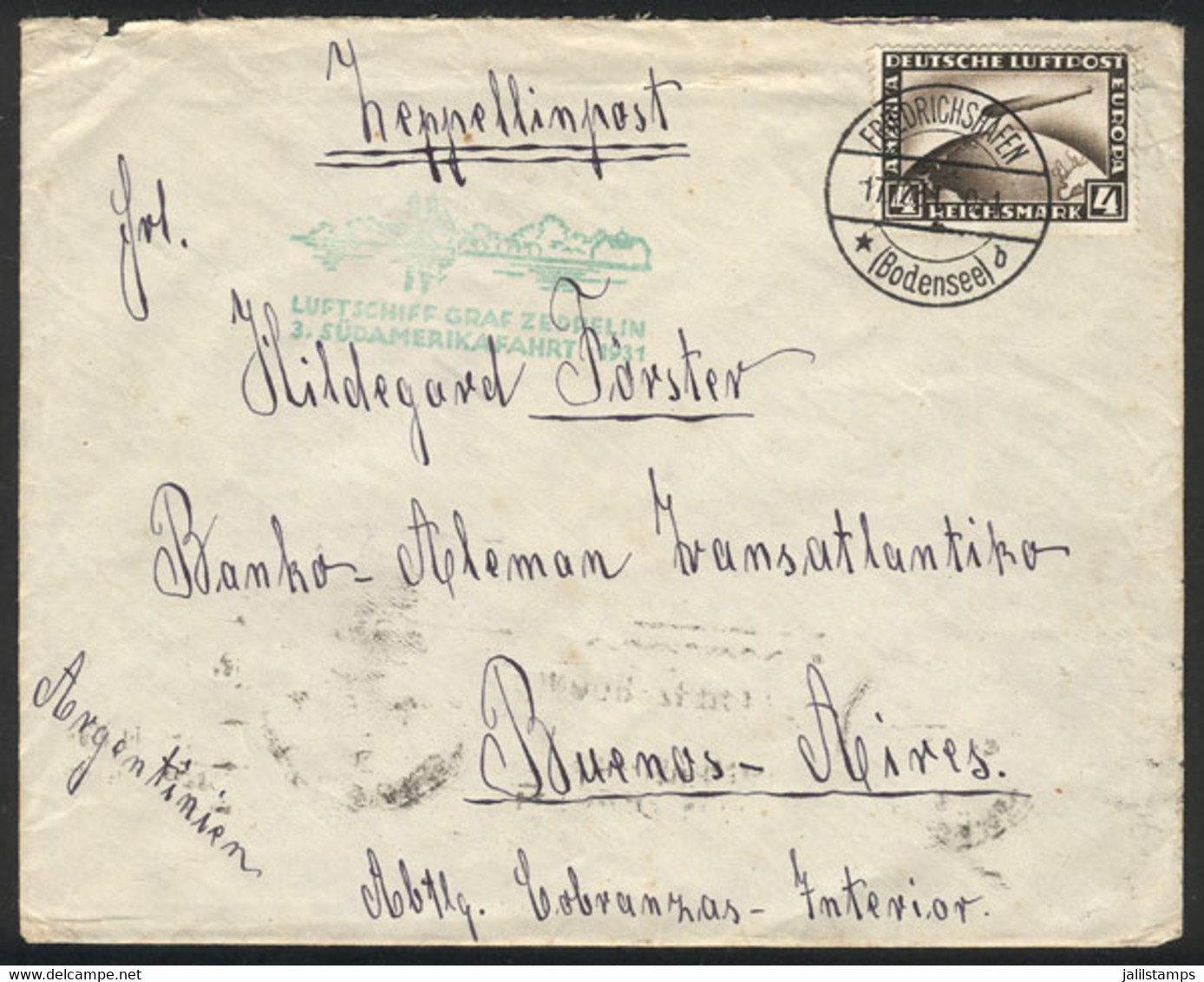 GERMANY: Cover Sent By ZEPPELIN From Friedrichshafen To Buenos Aires On 17/OC/1931, Franked By Sc.C37 With Cancel Of Fri - Covers & Documents