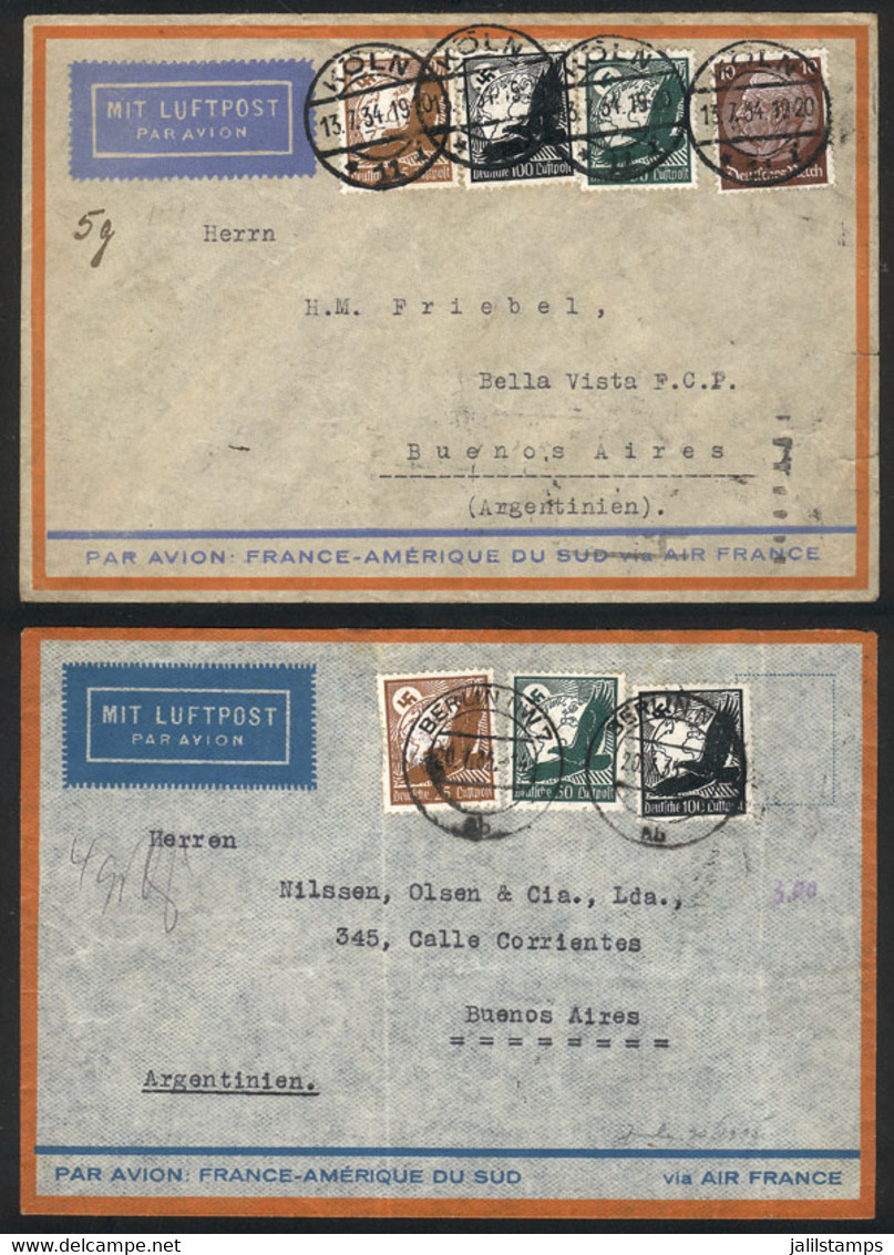 GERMANY: 13/JUL/1934 And 20/JUL/1935, Couple Of Airmail Covers From Köln And Berlin To Argentina By Air France Franked W - Covers & Documents