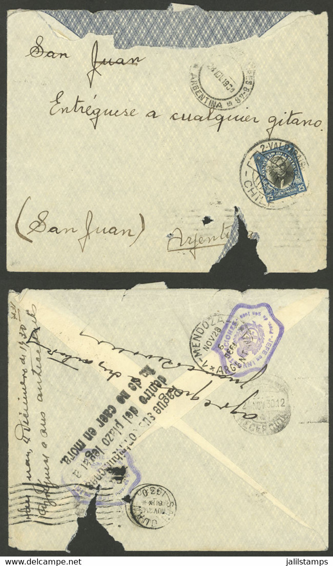 CHILE: RARE DESTINATION: Cover Sent From Valparaiso To San Juan On 24/NO/1930 Endorsed "ENTRÉGUESE A CUALQUIER GITANO".  - Chile