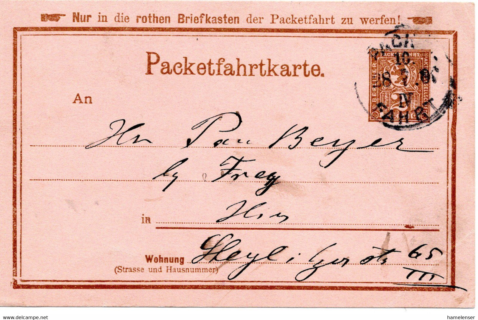 58837 - Deutsches Reich / Privatpost Berlin - 1897 - 2Pfg GAKte PACKETFAHRT - Correos Privados & Locales