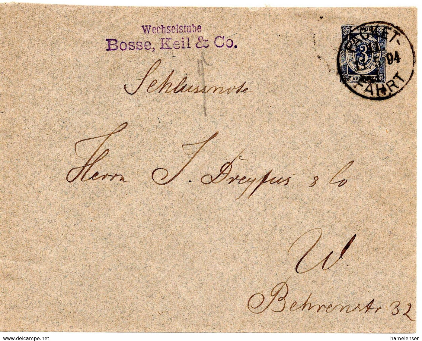58839 - Deutsches Reich / Privatpost Berlin - 1894 - 3Pfg GAUmschlag PACKETFAHRT - Private & Lokale Post