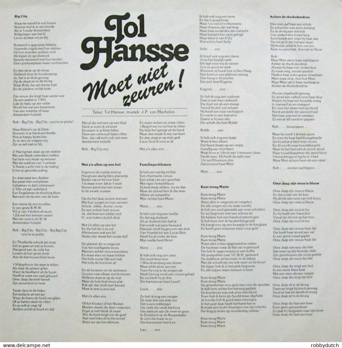 * LP * TOL HANSSE - MOET NIET ZEUREN !  (Holland 1977 EX!!!) - Autres - Musique Néerlandaise