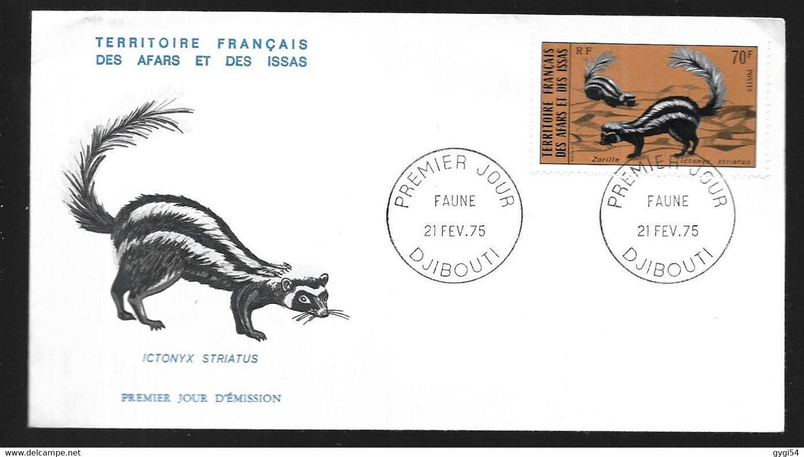 TERRITOIRE FRANCAIS Des AFARS Et ISSAS FDC   Faune   Du 21 02 1975 - Covers & Documents