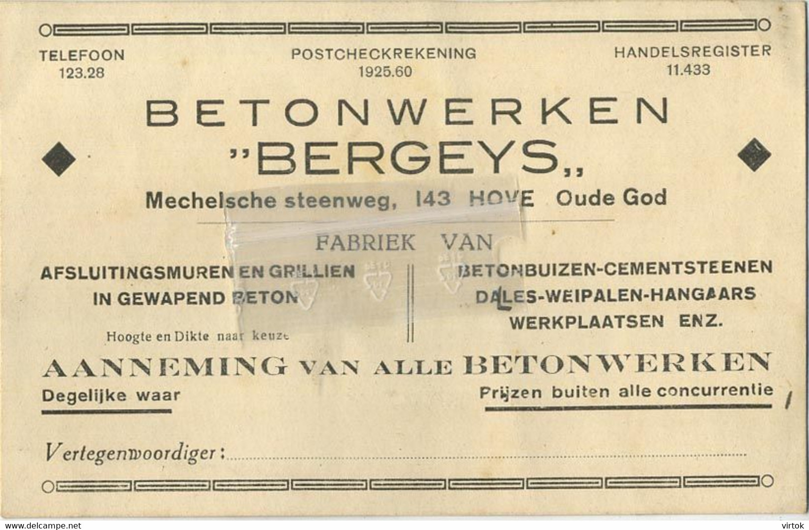 HOVE  (  Oude God )  :  Betonwerken BERGEYS  (  Zie Scans ) - Hove