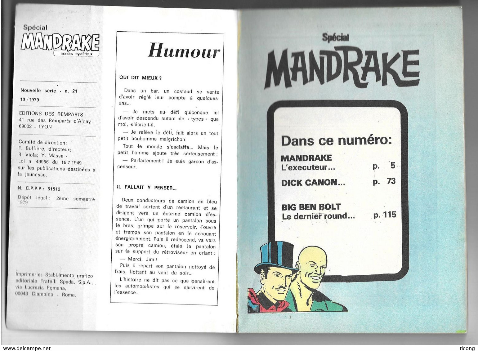 SPECIAL MANDRAKE MONDES MYSTERIEUX 1979 - 164 PAGES EN TB ETAT, L EXECUTEUR, DICK CANON, BIG BEN BOLT, VOIR LES SCANNERS - Mandrake