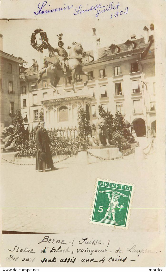 BERNE - Statue D'Erlach, Vainqueur De Laupen, Carte Photo En 1909. - Laupen