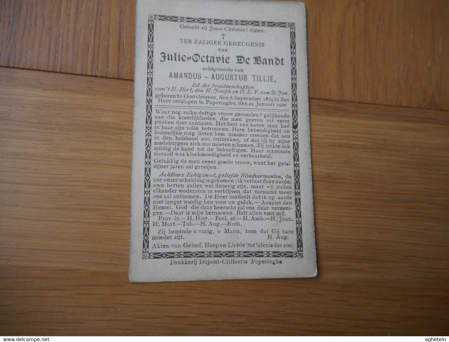 D.P.-JULIE-OCTAVIE DE BANDT°OOSTVLETEREN 8-9-1839+POPERINGHE 22-1-1900 - Religion & Esotericism