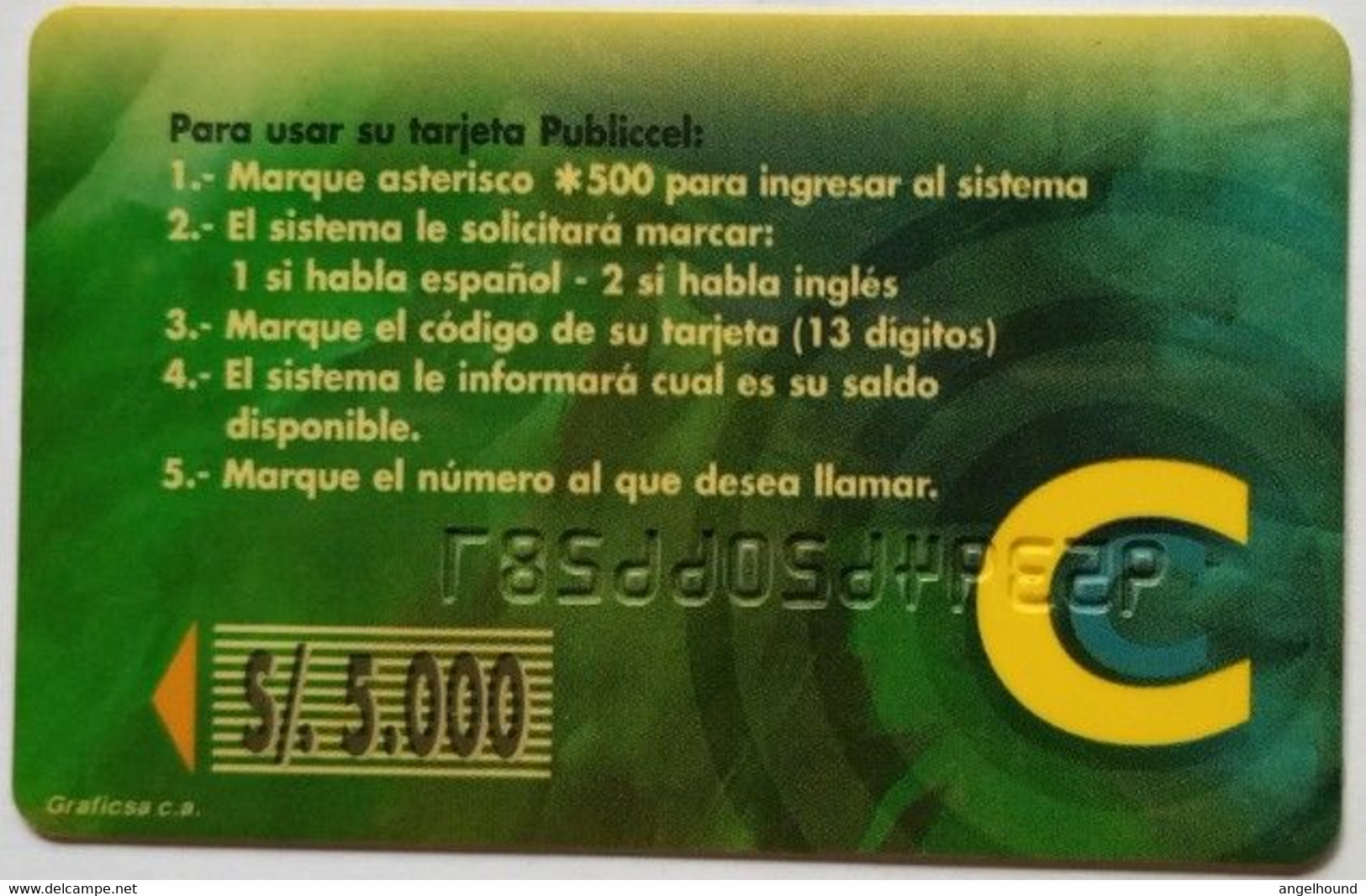 Ecuador S/.5,000 PubliCel Tarjeta De Consumo ( Embossed, Plastic ) - Equateur