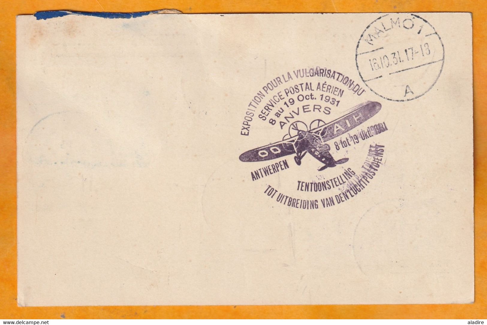 1931 - CP D'Anvers Antwerpen Par Avion Vers Malmo Malmoe Suède - Timbre Surchargé Service Postal Aérien - Lettres & Documents