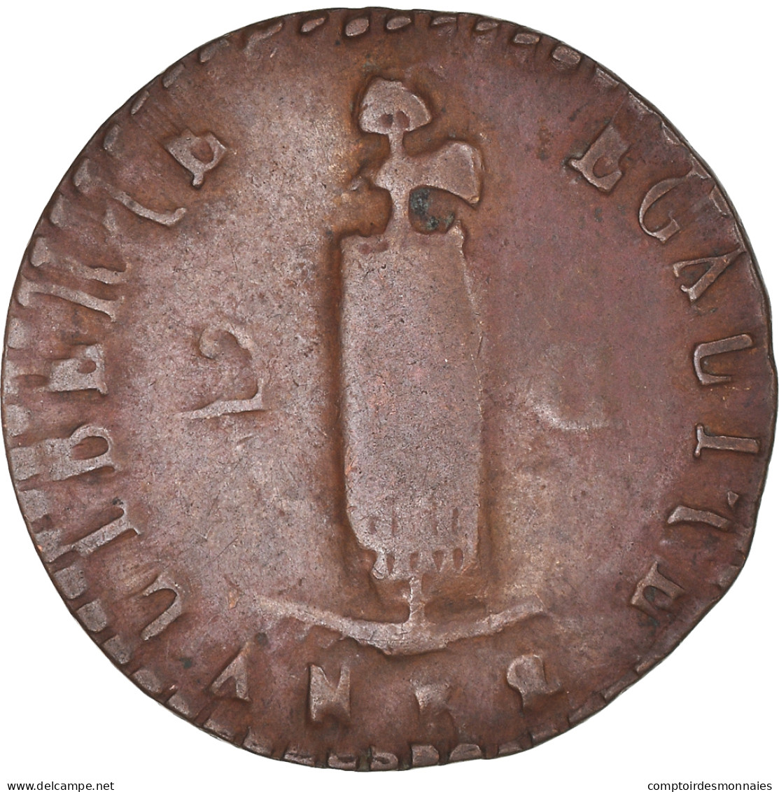 Monnaie, Haïti, 2 Centimes, 1844, Backward 4, TB, Cuivre, KM:A22 - Haití