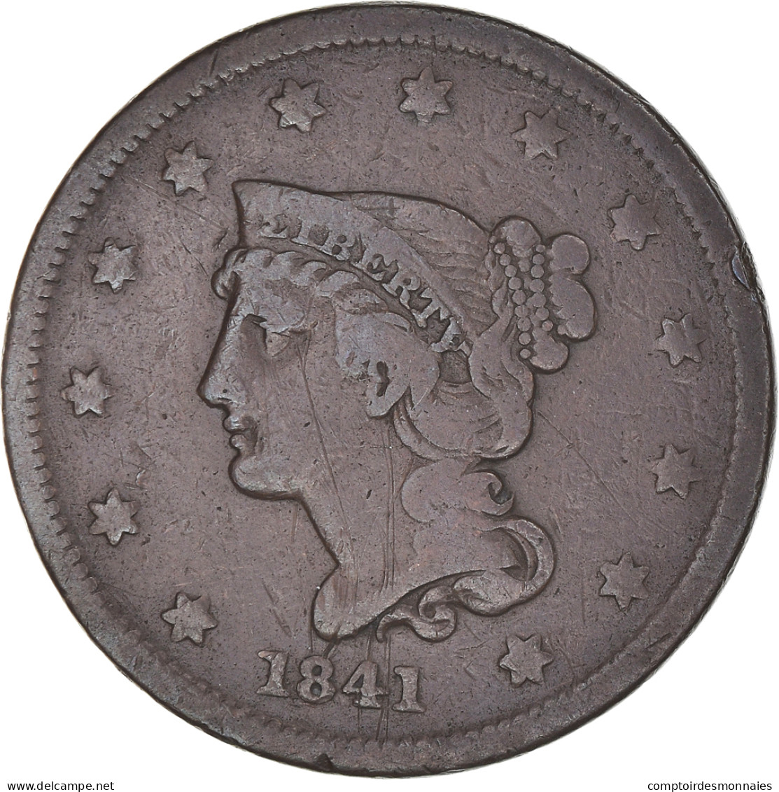 Monnaie, États-Unis, Braided Hair Cent, Cent, 1841, U.S. Mint, Philadelphie - 1840-1857: Braided Hair (Capelli Intrecciati)