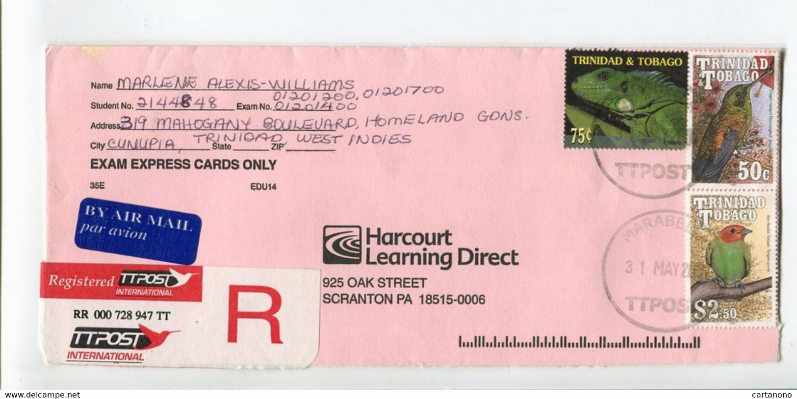 TRINIDAD & TOBAGO - Affranchissement Sur Lettre Recommandée - Animaux / Reptile / Oiseaux - Trinidad & Tobago (1962-...)