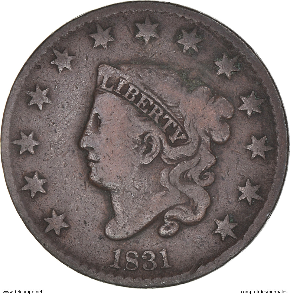 Monnaie, États-Unis, Coronet Cent, Cent, 1831, U.S. Mint, Philadelphie, TB - 1816-1839: Coronet Head (Tête Couronnée)