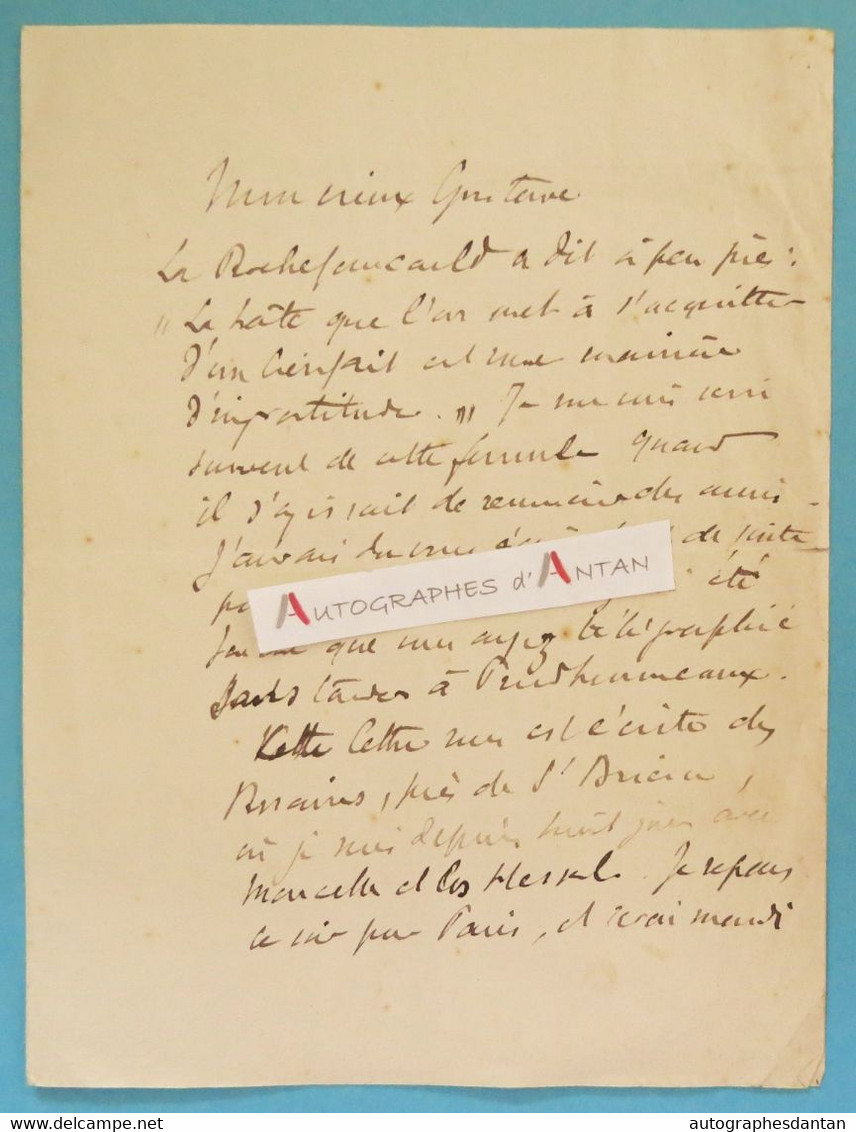 L.A.S Tristan BERNARD - écrivain Né à Besançon - La Rochefoucauld - Gustave QUINSON - Lettre Autographe - Writers