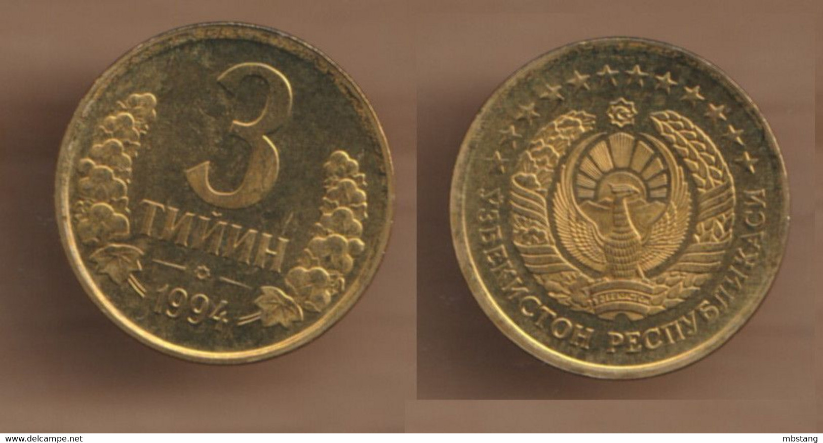 UZBEKISTAN  3 Tiyin 1994 Brass Plated Steel • 2.7 G • ⌀ 19.9 Mm KM# 2 - Uzbekistan