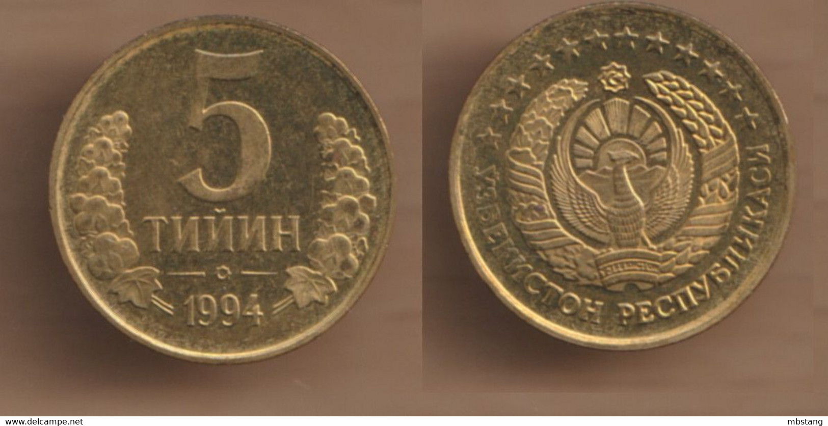 UZBEKISTAN 5 Tiyin 1994 Brass Plated Steel • 3.4 G • ⌀ 21.4 Mm KM# 3, Schön# 3, - Uzbenisktán