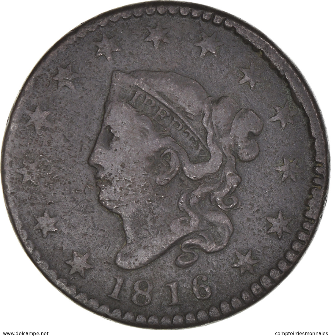 Monnaie, États-Unis, Coronet Cent, Cent, 1816, U.S. Mint, Philadelphie, TB - 1816-1839: Coronet Head (Tête Couronnée)