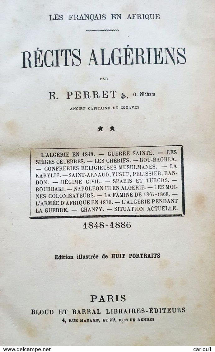 C1 ARMEE AFRIQUE Perret RECITS ALGERIENS 1830 1886 Algerie COMPLET 2 Tomes PORT INCLUS France - Français