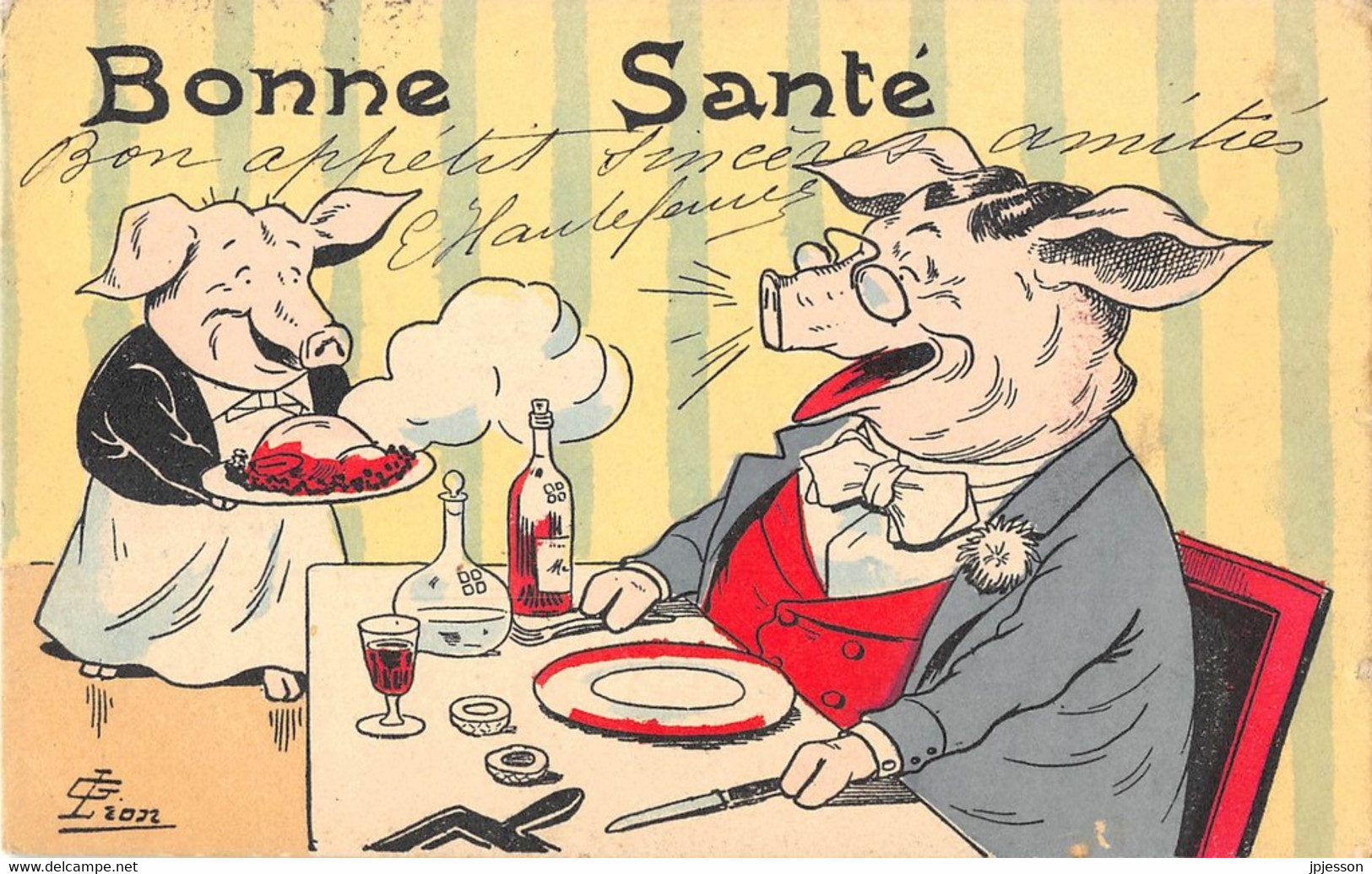 ILLUSTRATEUR - LION - "BONNE SANTE" - COCHONS HABILLES - HUMORISTIQUE - Lion