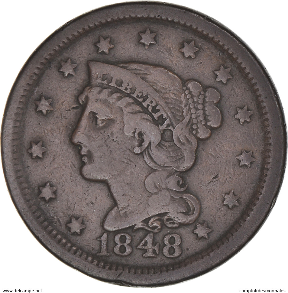 Monnaie, États-Unis, Braided Hair Cent, Cent, 1848, U.S. Mint, Philadelphie - 1840-1857: Braided Hair (Cheveux Tressés)