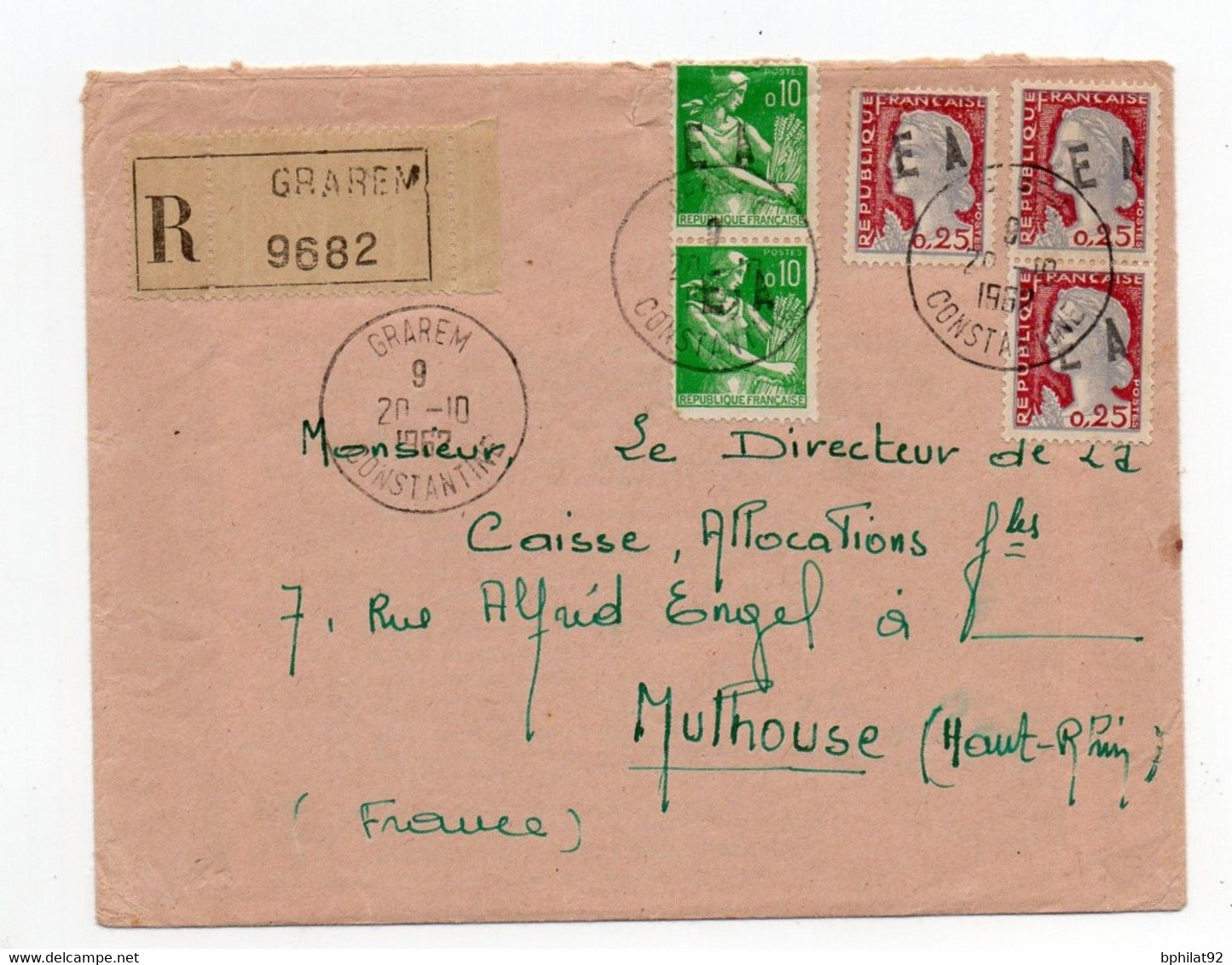 !!! ALGERIE, LETTRE RECOMMANDEE DE GRAREM DU 20/1/1962 AFFRANCH TP SURCHARGES EA - Algeria (1962-...)