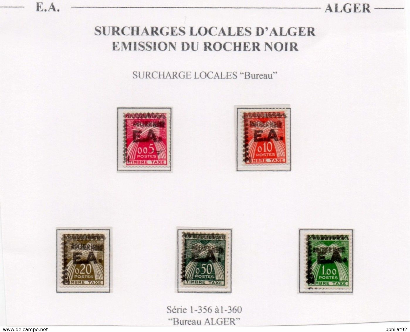 !!! PRIX FIXE: ALGERIE, TAXES N°49/53 SURCHARGEES AVEC MENTION ROCHER NOIR AU DESSUS DE EA NEUVES ** - Algeria (1962-...)