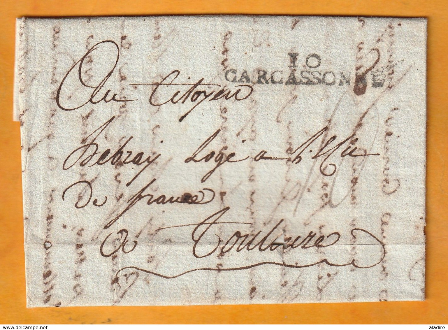An 3 - 5e J Compl - 1795 - Marque Postale 10 CARCASSONNE Sur LAC De 2 Pages Vers TOULOUSE - Convention Nationale - 1701-1800: Vorläufer XVIII