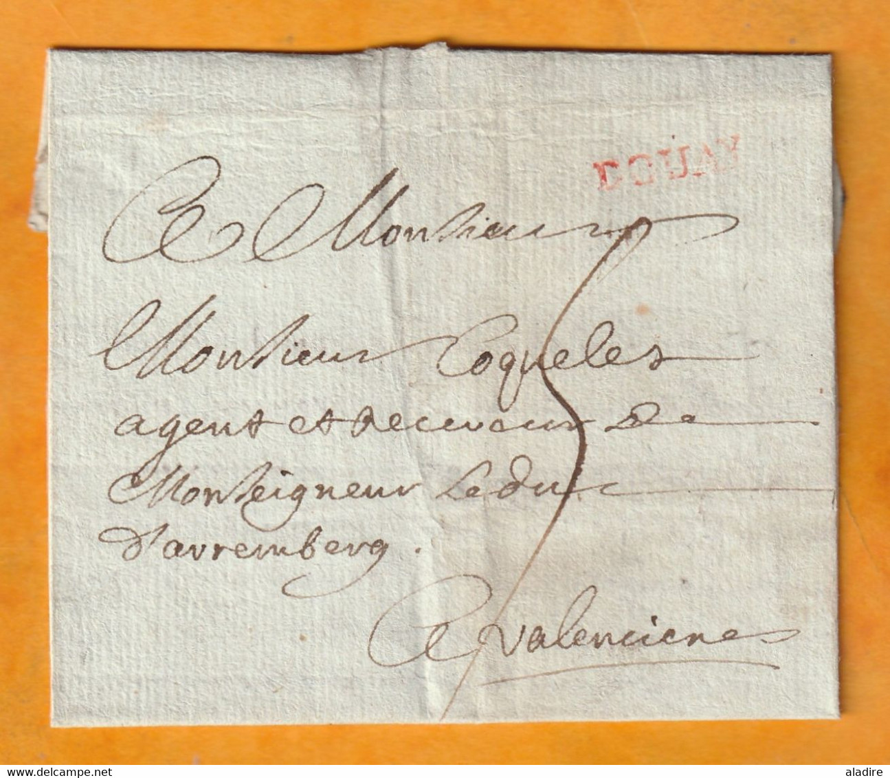 1775 - Marque Postale DOUAY Douai En Rouge Sur Lettre Avec Correspondance Vers Valenciennes - Règne De Louis XVI - 1701-1800: Précurseurs XVIII