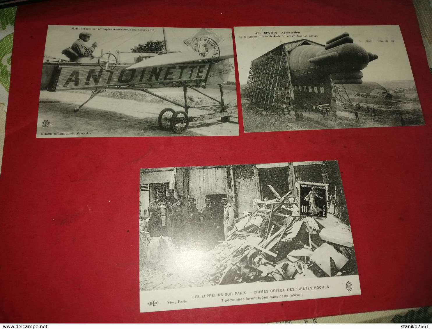 3 Reproductions De Carte Postale Ancienne Monoplan Antoinette Dirigeable Ville De Paris Zeppelins Sur Paris - War 1914-18