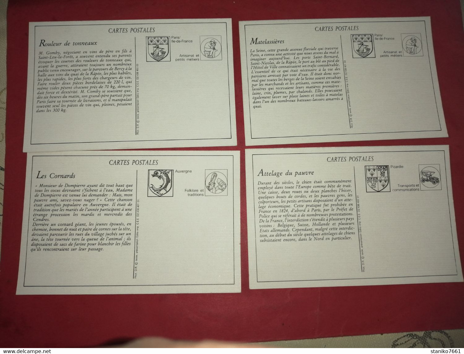 4 Reproductions De Carte Postale Ancienne Marchand De Tonneaux La Matelassière  Les Cornard Attelage De Chiens - Altri & Non Classificati