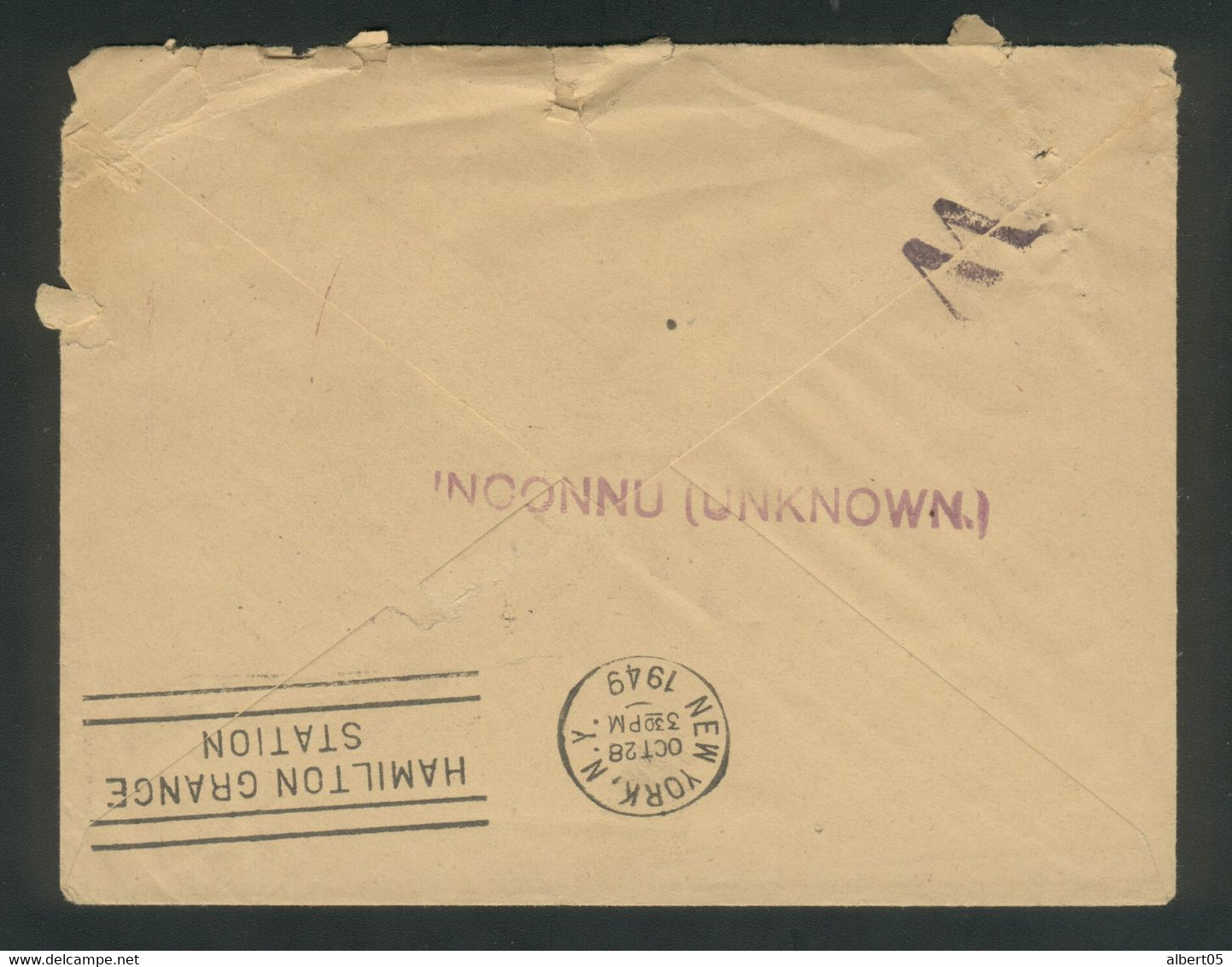 Lettre D'Etupes Pour New York Parvenue Déchirée Au D.C.R. Et Retournée à L'envoyeur 19/10/1949 - Saint Wandrille - Crash Post