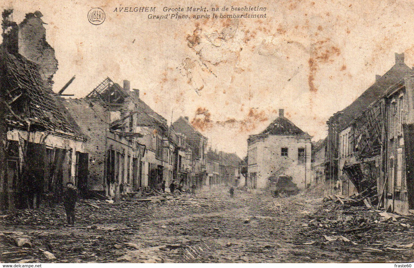 Avelghem - Grand' Place Après Le Bombardement - Avelgem