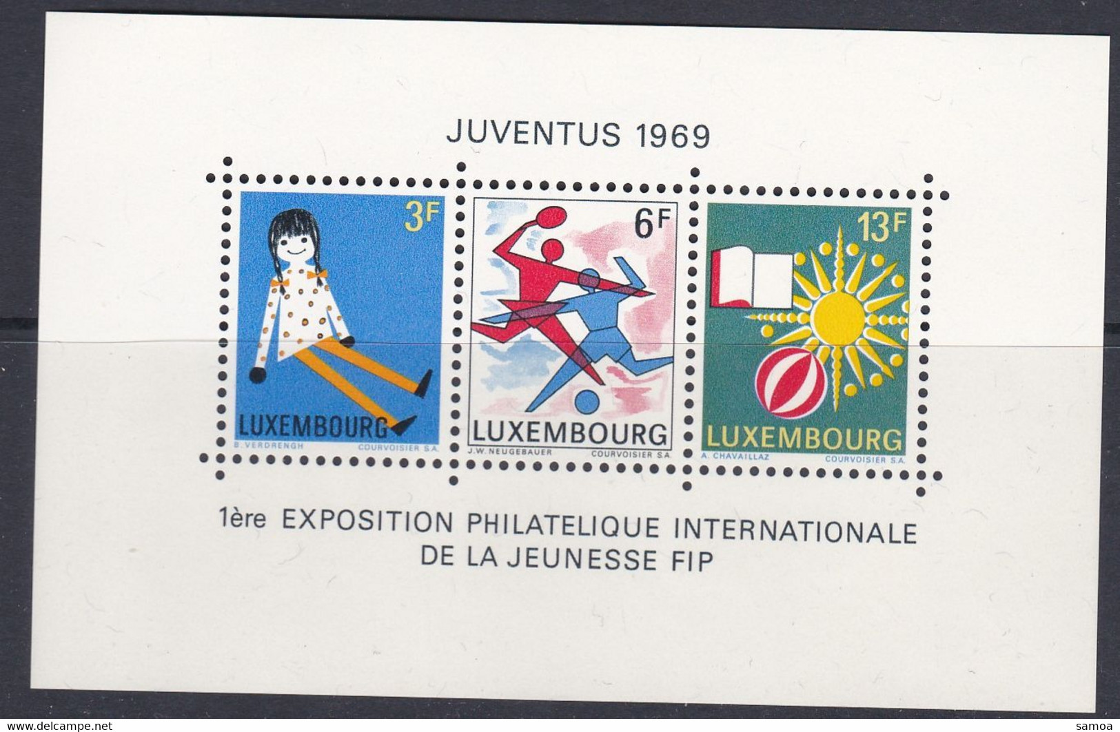 Luxembourg 1969 BL 8 ** Juventus 1969 Poupée Joueurs Soleil Livre Ballon Exposition Philatélique Internationale à - Puppen