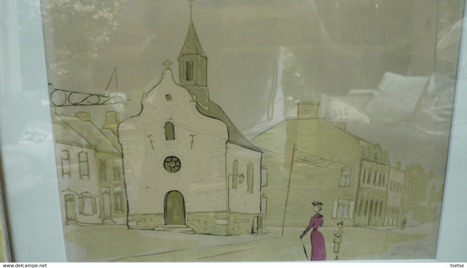 Châtelet / Chapelle St. Roch ... Lithographie Encadrée Sous Verre De F. Hoed - 1954 - Numérotation 195 / 300 - Chatelet