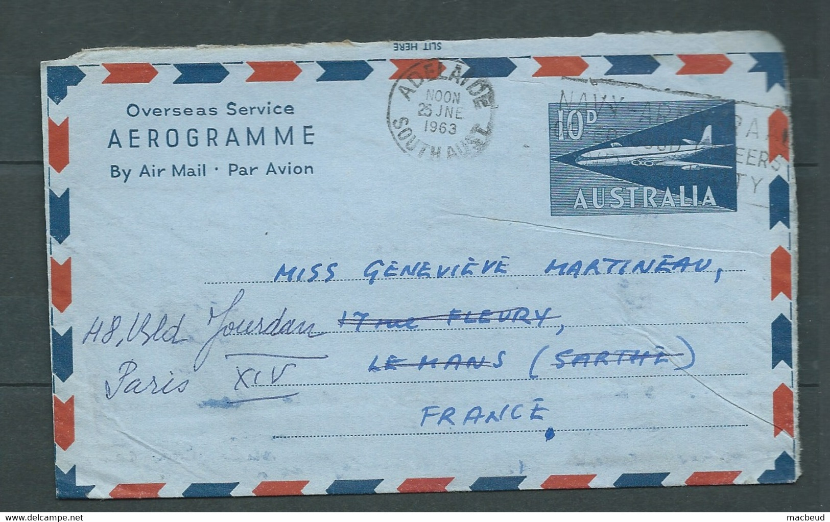 Aerogramme De Adelaide  ( 10 D  ) Voyagé  En 1963  Vers Paris ( France )  - Malb 10507 - Luchtpostbladen