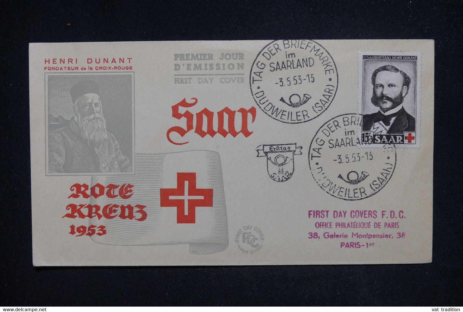 SARRE - Enveloppe FDC En 1953 - Croix Rouge - Henri Dunant - L 122054 - FDC